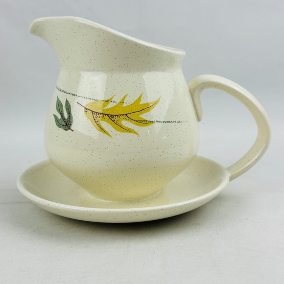 Franciscan Other - Franciscan‎ Autumn Gravy Boat Attached Underplate Speckled Leaves Vintage MCM